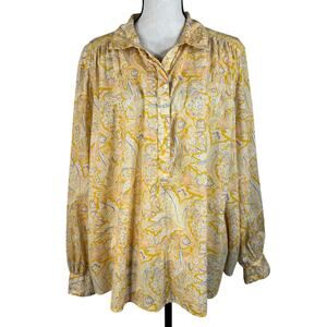 Sundance XX-Large Top Floral Partial Button-Up Long Sleeve Lightweight Hi-Low